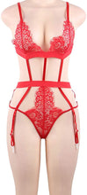 Load image into Gallery viewer, marysgift Women Lace Plus Size Lingerie Set with Suspender Belts Strap Babydoll V Neck Bodysuit for Women UK 6 8 10 12 14 16 18 20