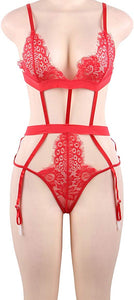 marysgift Women Lace Plus Size Lingerie Set with Suspender Belts Strap Babydoll V Neck Bodysuit for Women UK 6 8 10 12 14 16 18 20