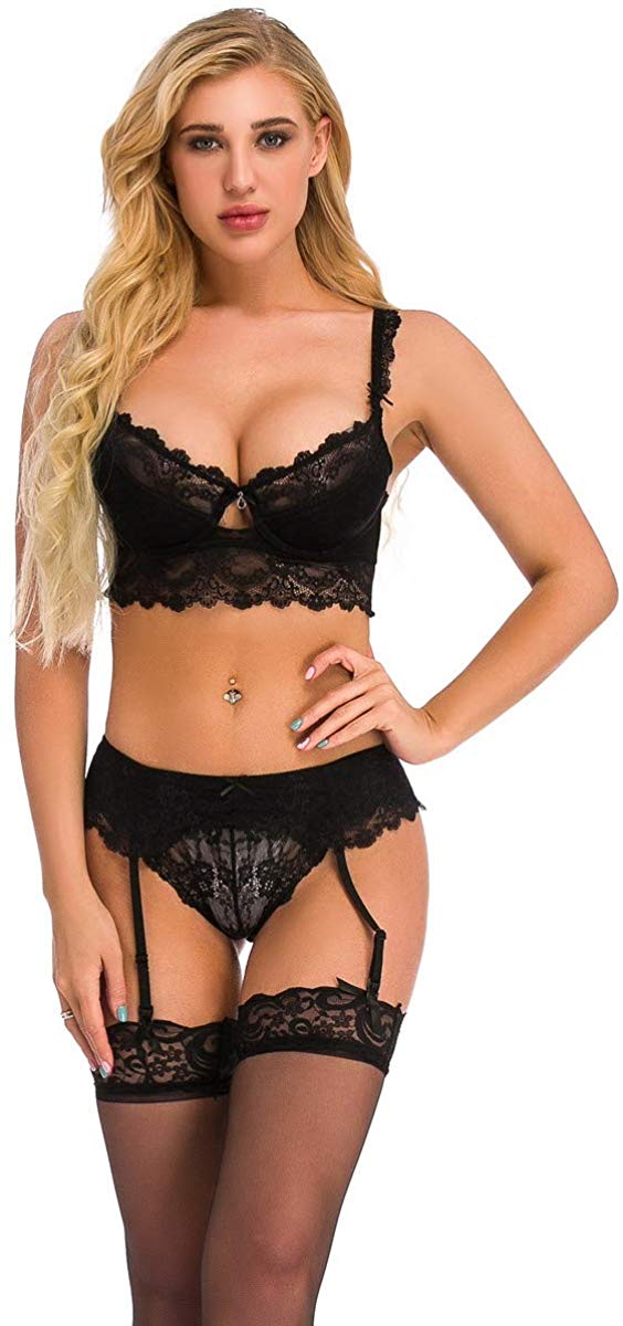 Bluewhalebaby Sexy Lingerie Push Up Padded Embroidered Lace Bra and Pa –  King Lingerie