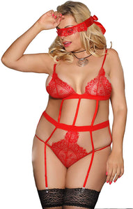 marysgift Women Lace Plus Size Lingerie Set with Suspender Belts Strap Babydoll V Neck Bodysuit for Women UK 6 8 10 12 14 16 18 20